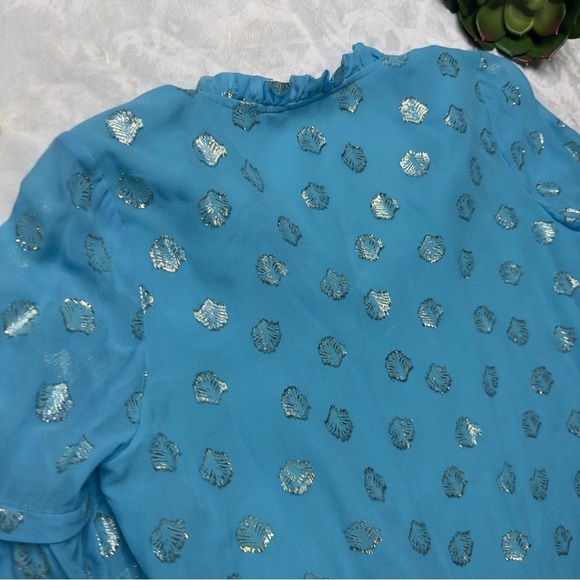 Lilly Pulitzer Giana Silk Long Sleeve Top in Bermuda Blue Seagrass and Gold XS - Picture 9 of 15